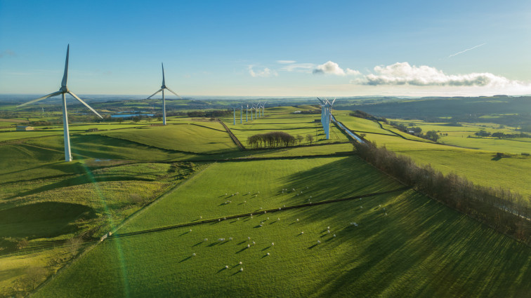 4K Aerial Photo of Royd Moor Wind Farm, Thurlstone, Sheffield, South Yorkshire, UK